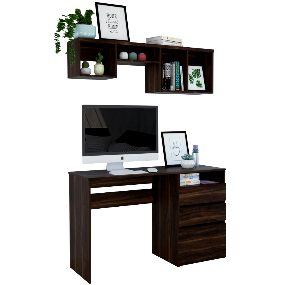 Escritorio W120 + Repisa 1B Office Color Habano Para Sala De Estar